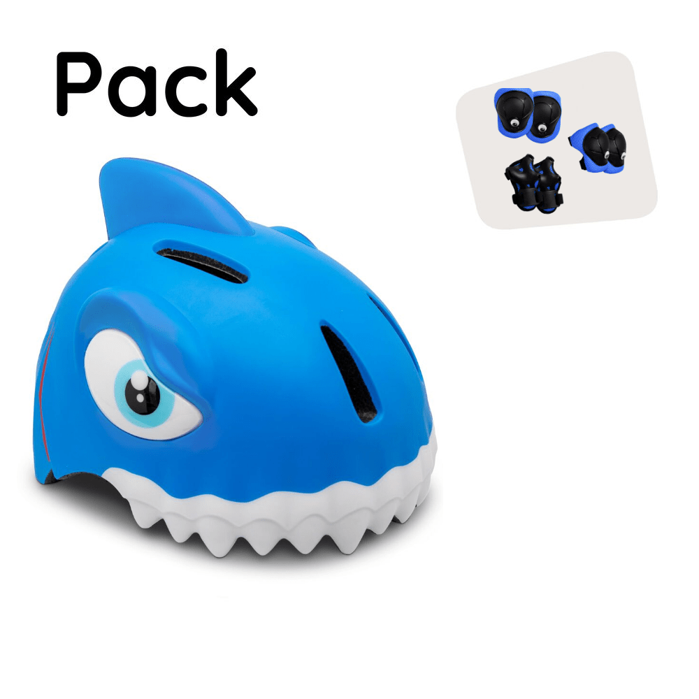 Crazy Safety Bicycle helmet Product bundle: Blue shark Bicycle Helmet & Protective Gear for Children